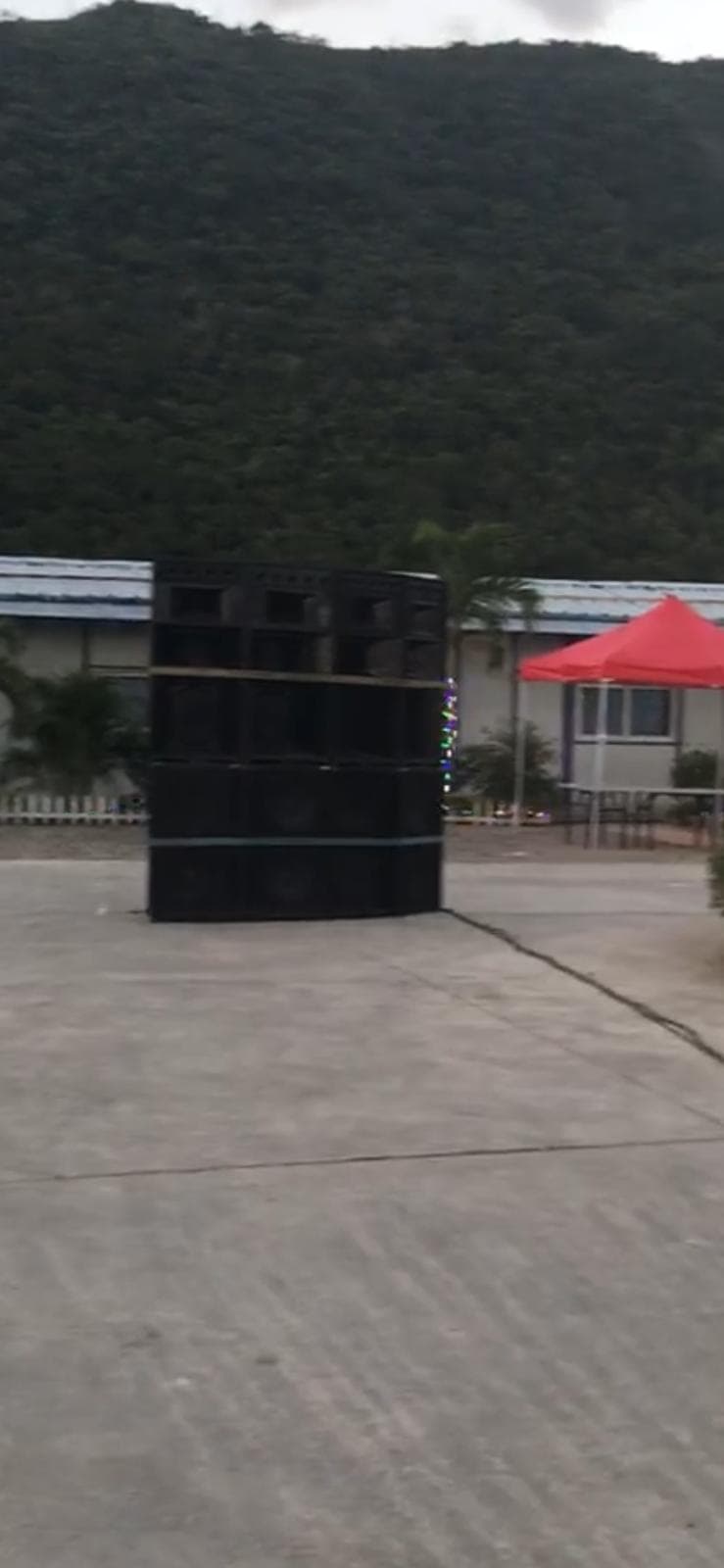Exodus Nuclear speaker stack at an outdoor event